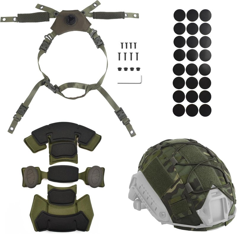 Hdlsina Helmet Cover Cloth,Adjustable Dial Suspension System Chin Strap Tactical Helmet Retention System Chin Strap and Airsoft Helmet Padding Kit Universal EVA Foam Pads Set - Image 1